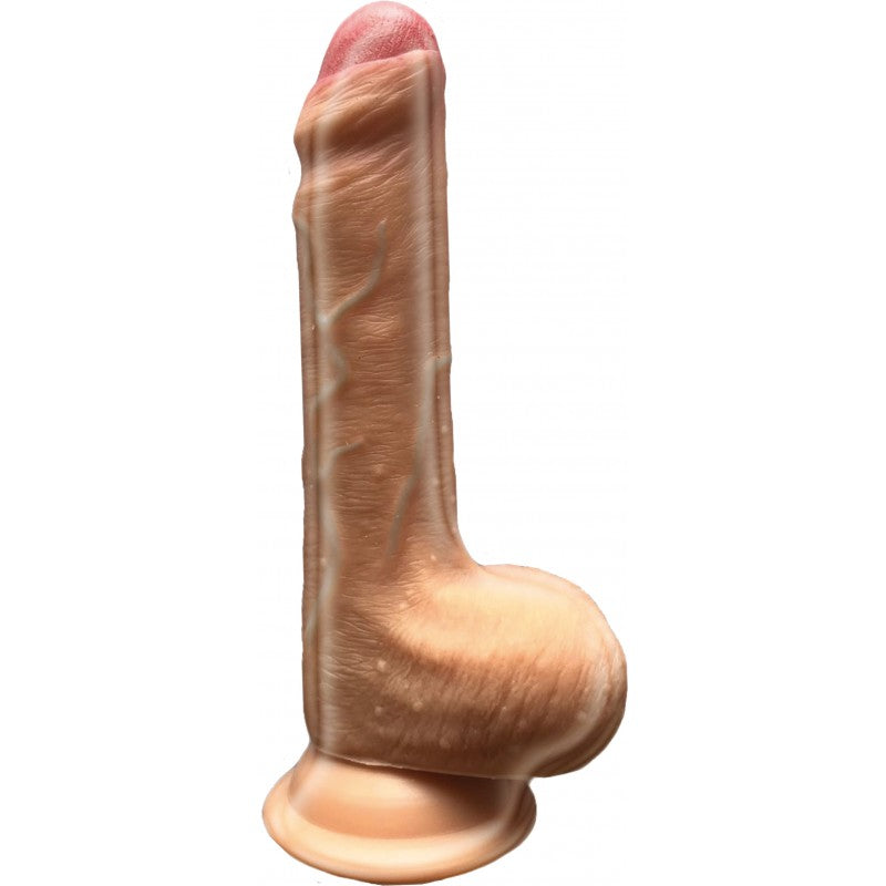 Realistic 6.5-inch waterproof dildo with veined shaft and textured balls.