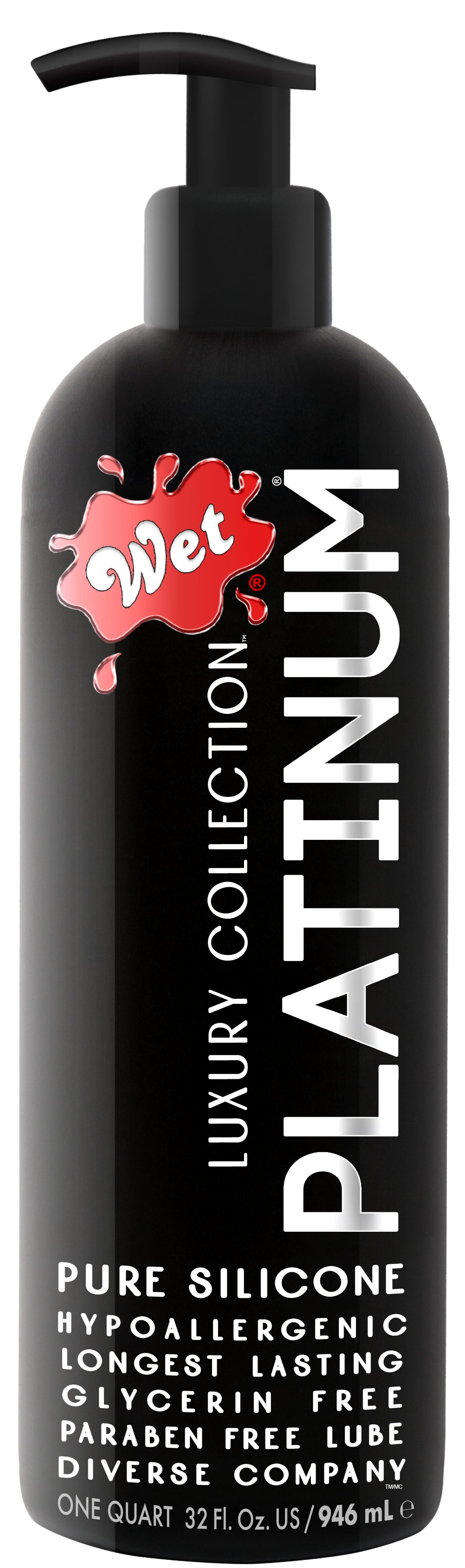 Wet Platinum 32 oz silicone based personal lubricant bottle.