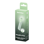Naughty Kiss vibrator in a light green box with a picture of the vibrator.