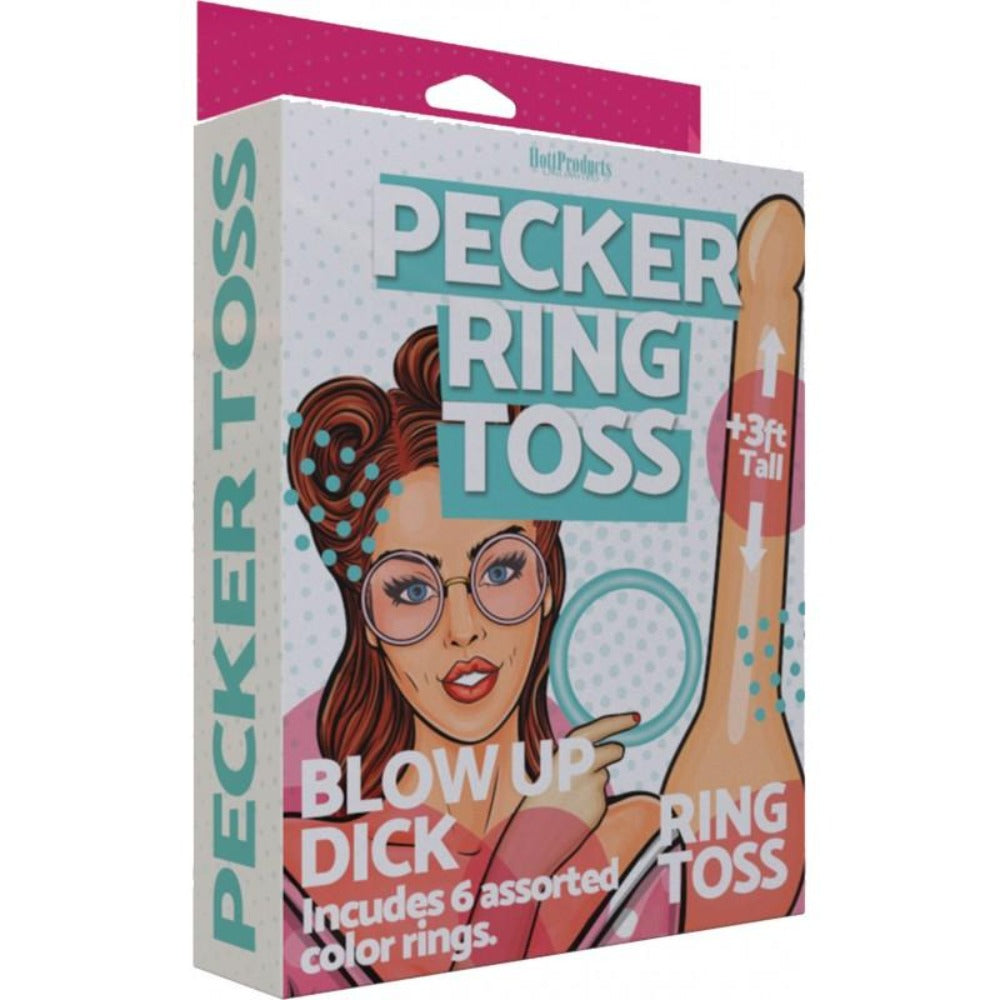 Box for a 3' tall inflatable ring toss game with a woman and penis illustration.