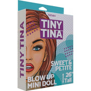Box for a 26-inch Tiny Tina inflatable doll with a drawing of a woman's face.