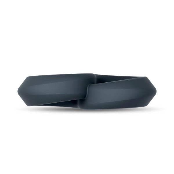 Dark grey silicone double strap cock ring with a figure-eight design.