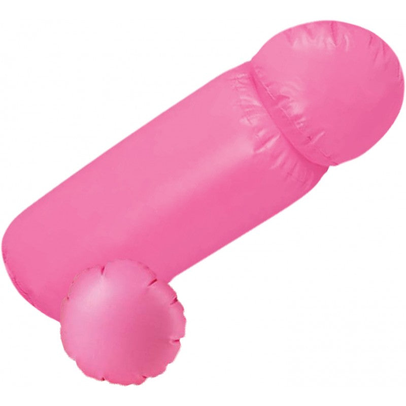 Inflatable pink strap-on pecker for sword fight party game.