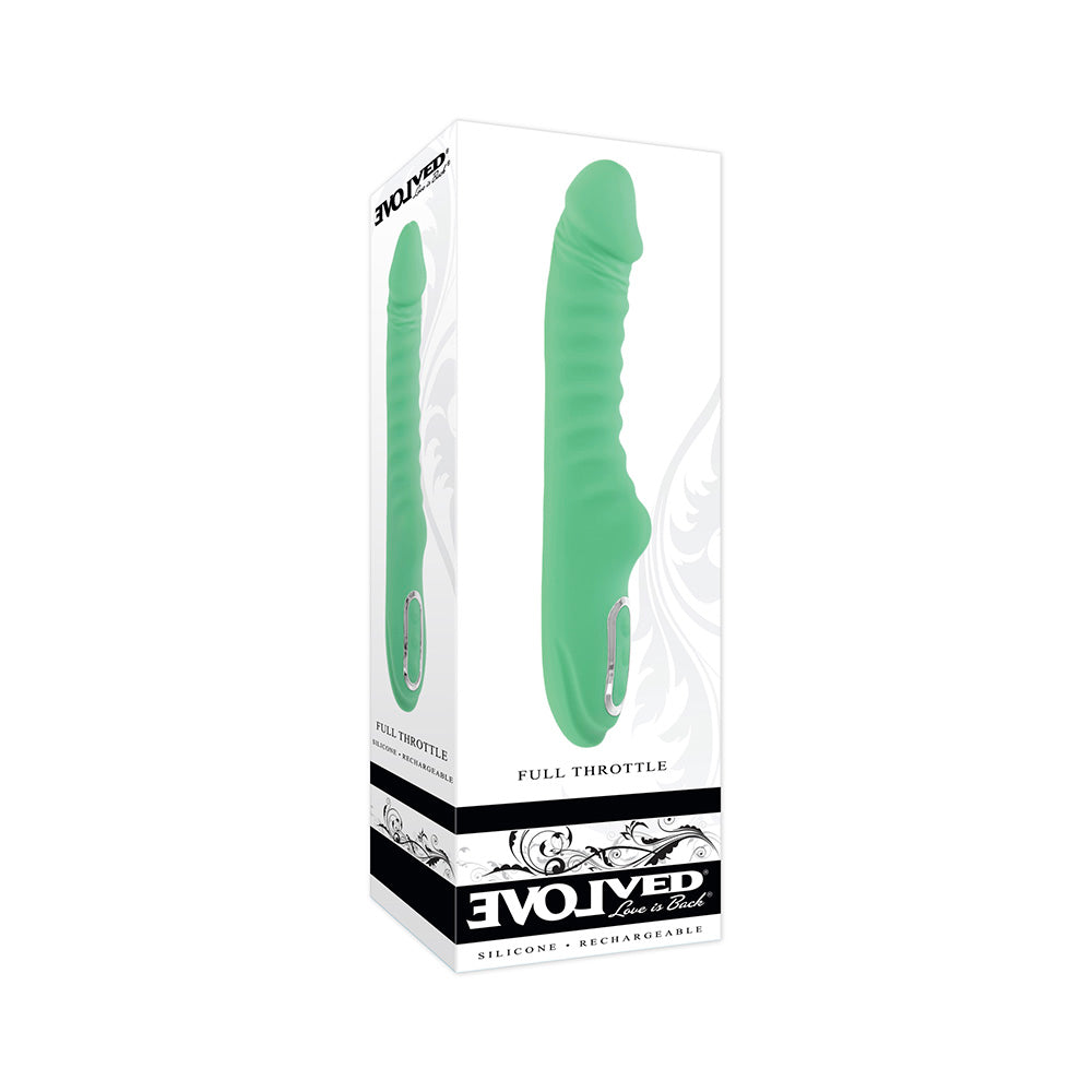 Green ribbed vibrator in its packaging.