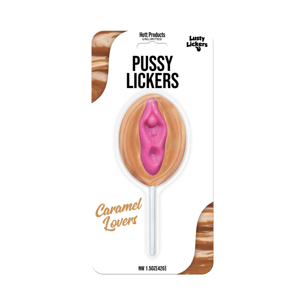 Caramel flavored lollipop shaped like a vulva.
