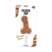 Caramel Pecker Pop novelty candy in penis shape.