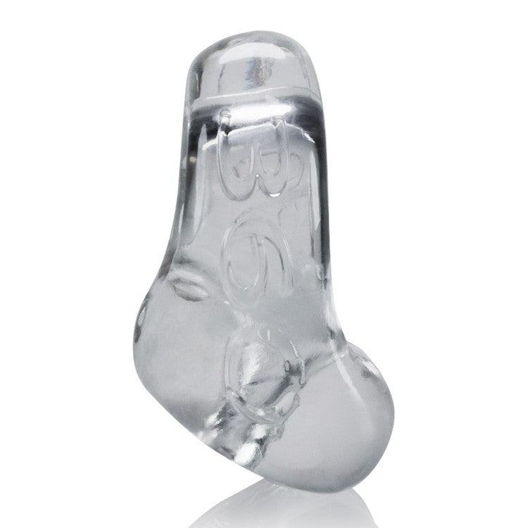 Clear dual-use cock ring and ball sling made of FLEXtpr.
