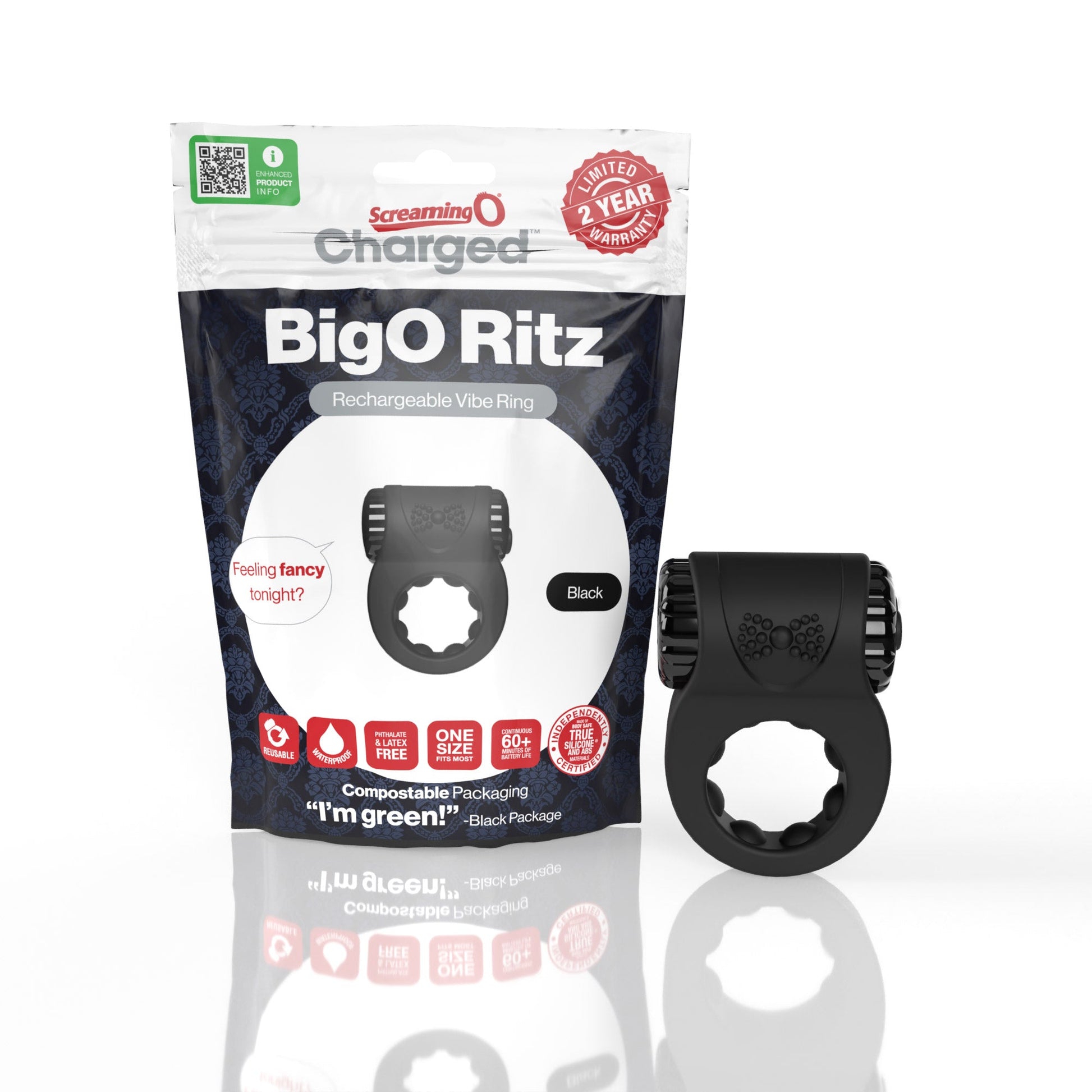 Black rechargeable silicone vibrating ring from Screaming O.