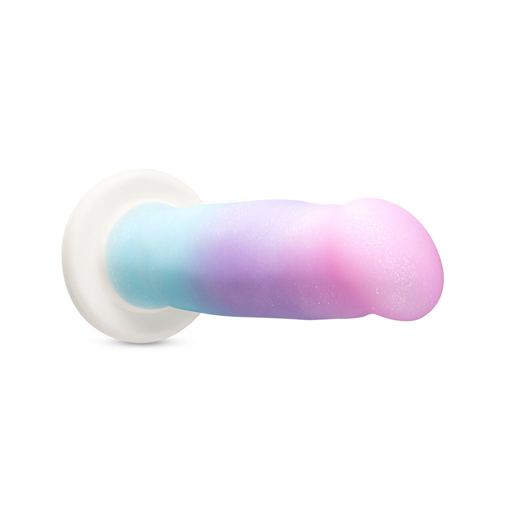 Sparkly ombre silicone dildo with a white suction cup base.
