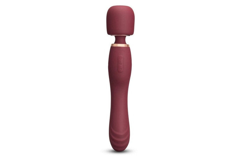 Maroon G-spot vibrating wand with a rounded head and textured tip.