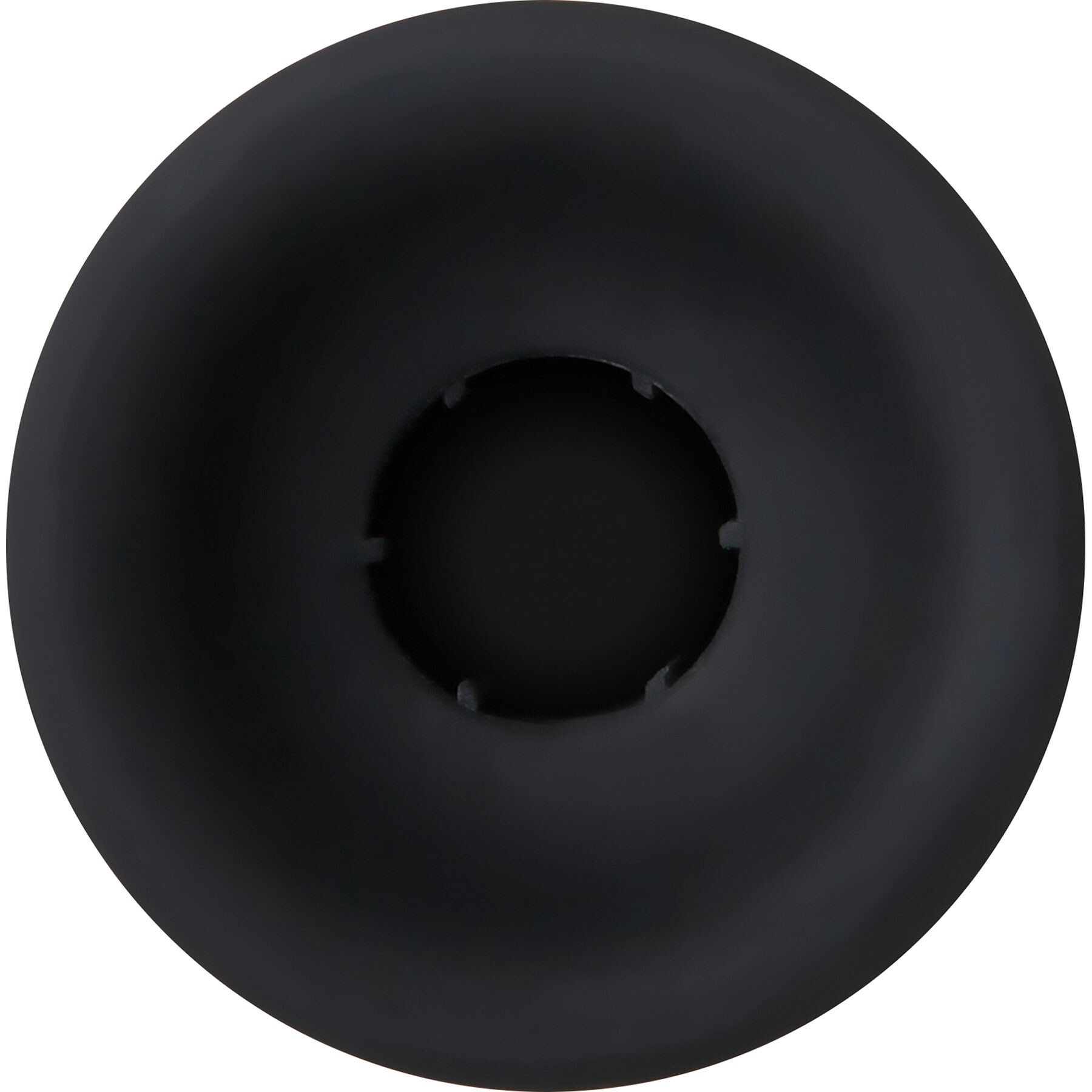 Black silicone anal plug with a central opening.