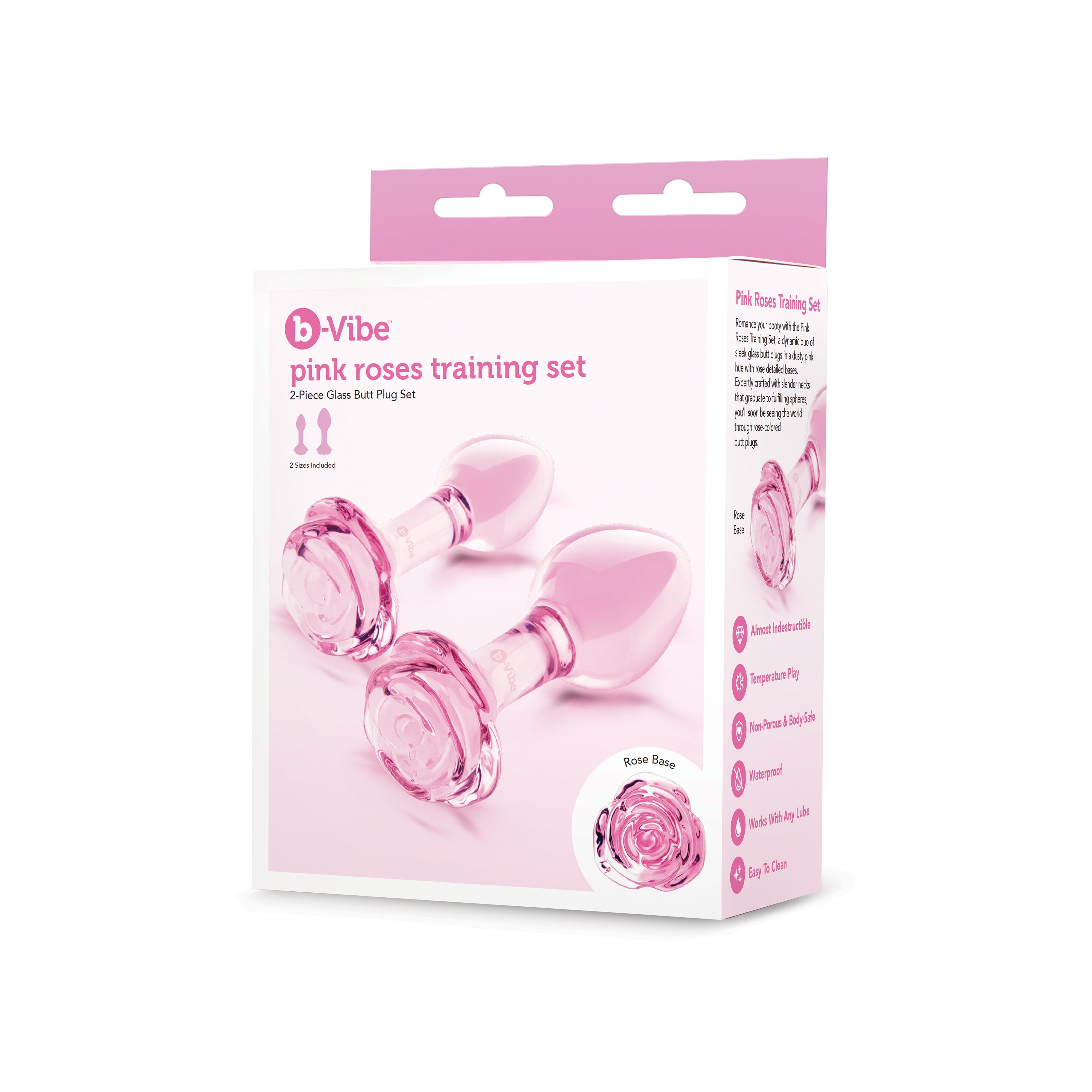 Pink Roses glass butt plug training set with rose-detailed bases.