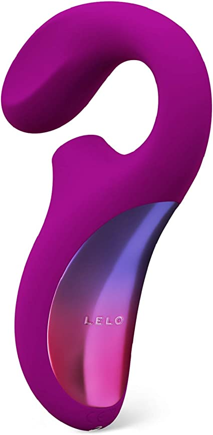 A deep rose sonic dual stimulation massager with a metallic accent.
