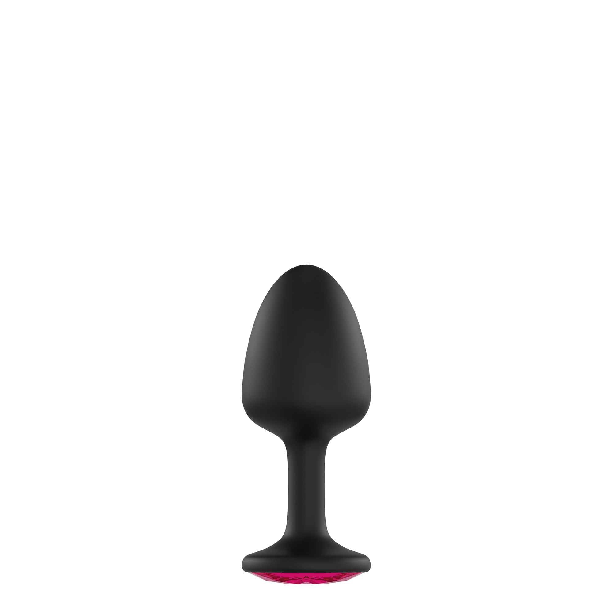 Black anal plug with a pink gem accent.