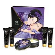 Geisha's Secret Exotic Fruits Sensual Gift Set with massage oils, candle, lubricant, and cream.