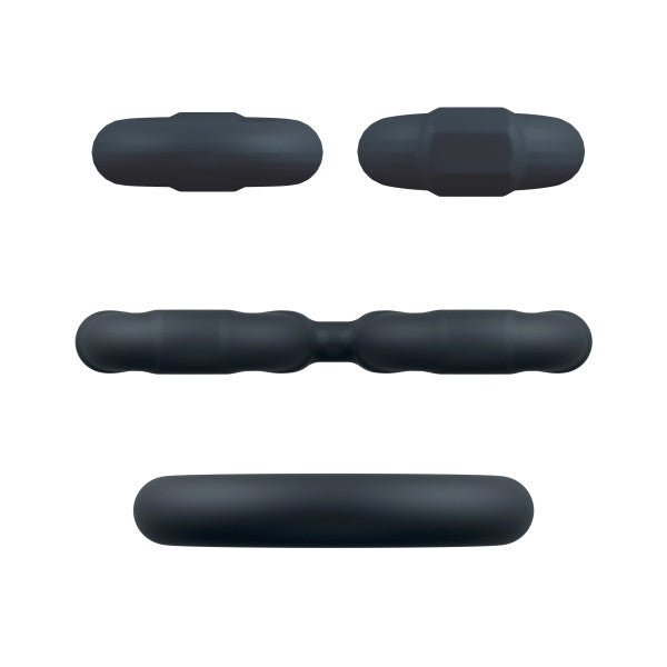 Silicone cock ring and ball stretcher set with three pieces.