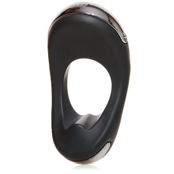 Atom Plus dual motor rechargeable silicone cock ring in black.