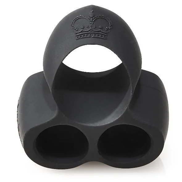 Black dual motor hands-free male vibrator with a crown emblem.
