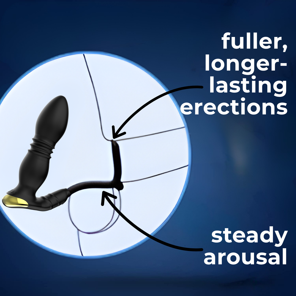 Black prostate vibrator with gold accent and app control.