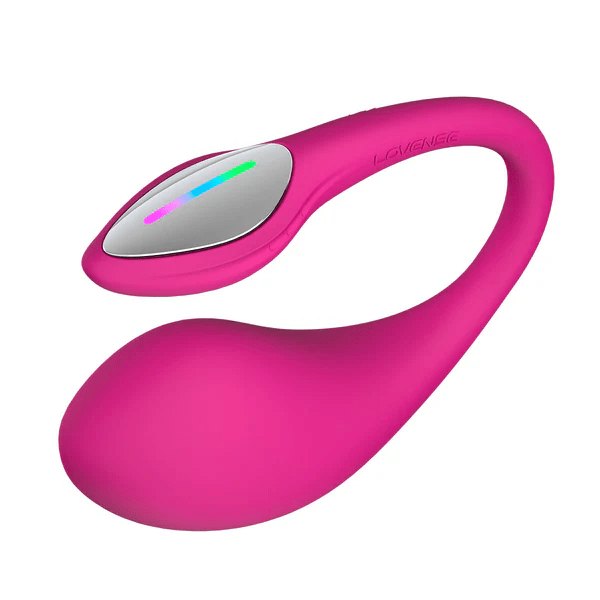 Pink Lovense Lush 4 vibrator with a silver control panel and colored lights.