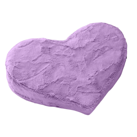 Purple faux fur heart-shaped wedge pillow with textured surface.