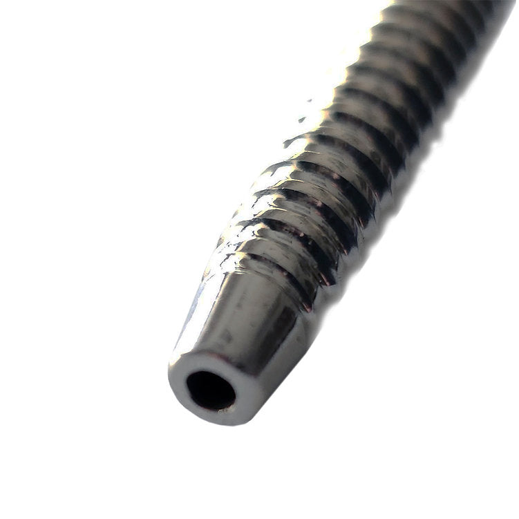 Stainless steel penis plug with a shower head design.
