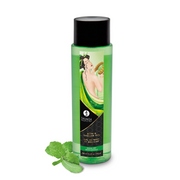 Shunga Sensual Mint Bath & Shower Gel in a green bottle with a Japanese art motif.
