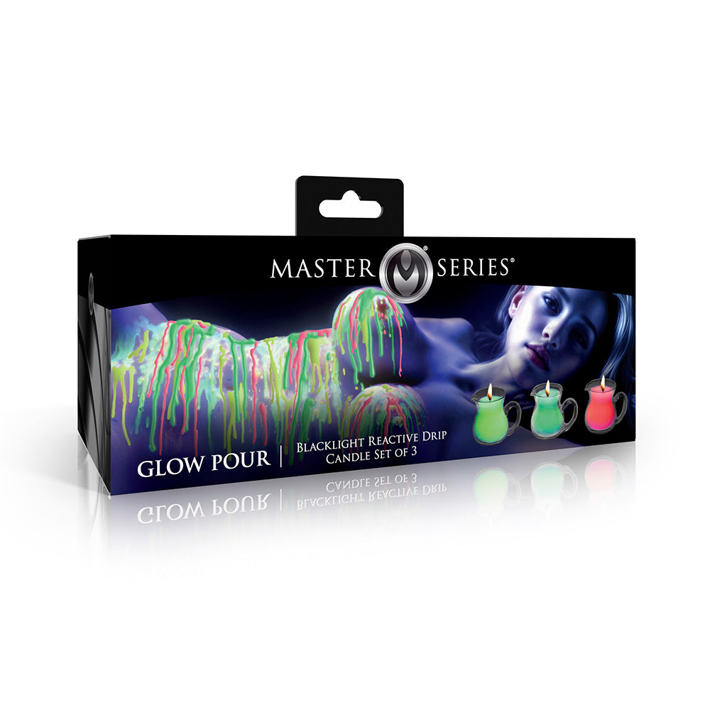 Master Series UV reactive neon wax play pitchers with three colorful candles.