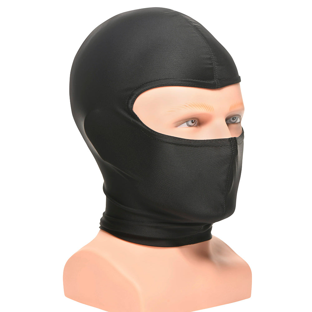 Black spandex hood with eye openings and zipper back.