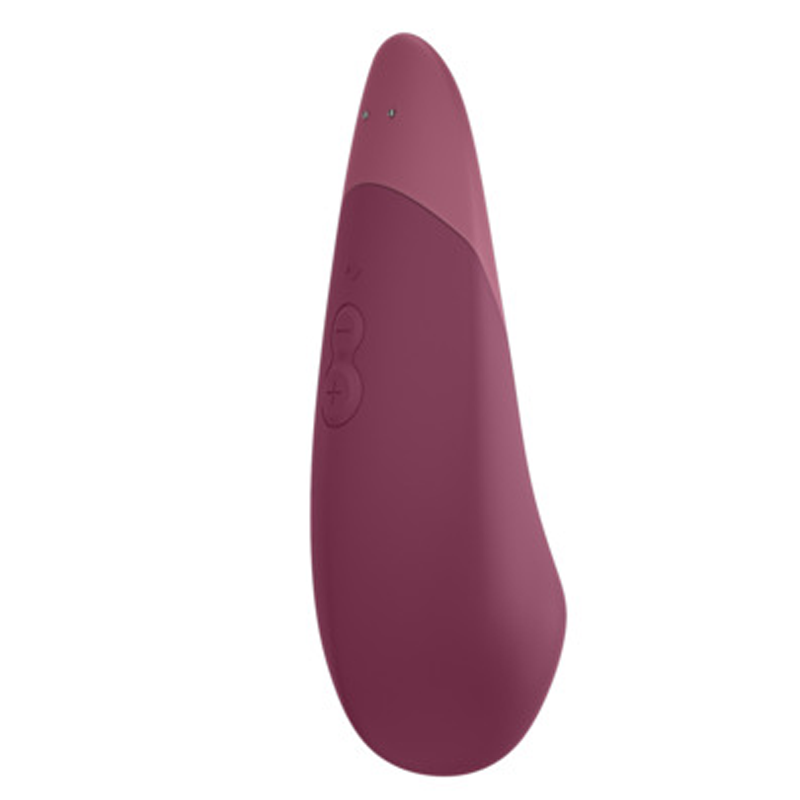 A dusky pink clitoral vibrator with two buttons and indicator lights.