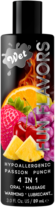 Wet Passion Punch flavored warming lubricant with fruit imagery.
