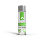 JO Aloe personal lubricant in a clear bottle with a silver cap.