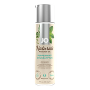 JO Naturals Peppermint & Eucalyptus massage oil in a 4oz bottle.