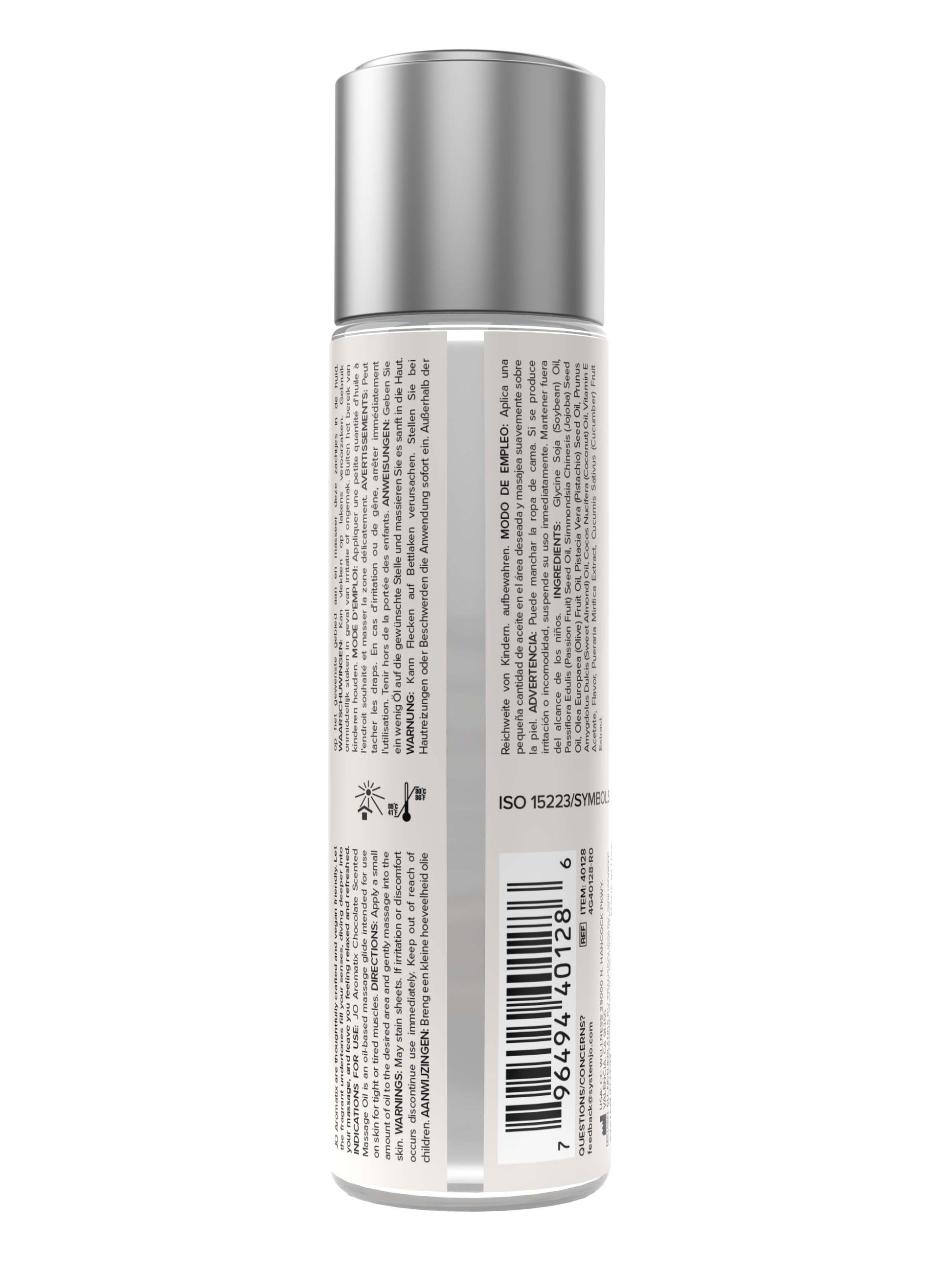 JO Aromatix Chocolate Scented Massage Oil, a vegan formula.