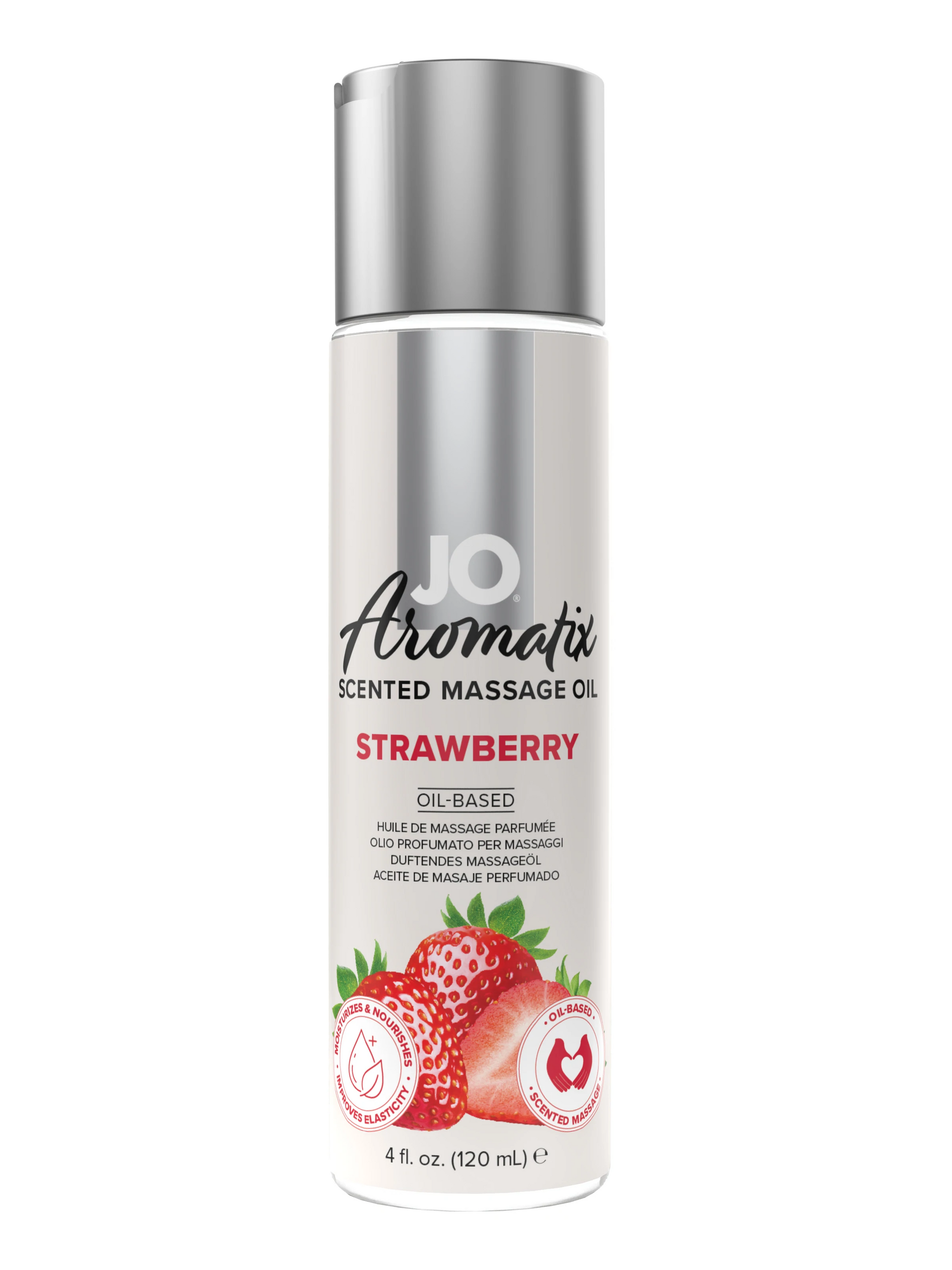 JO Aromatif Scented Massage Oil in Strawberry flavor.