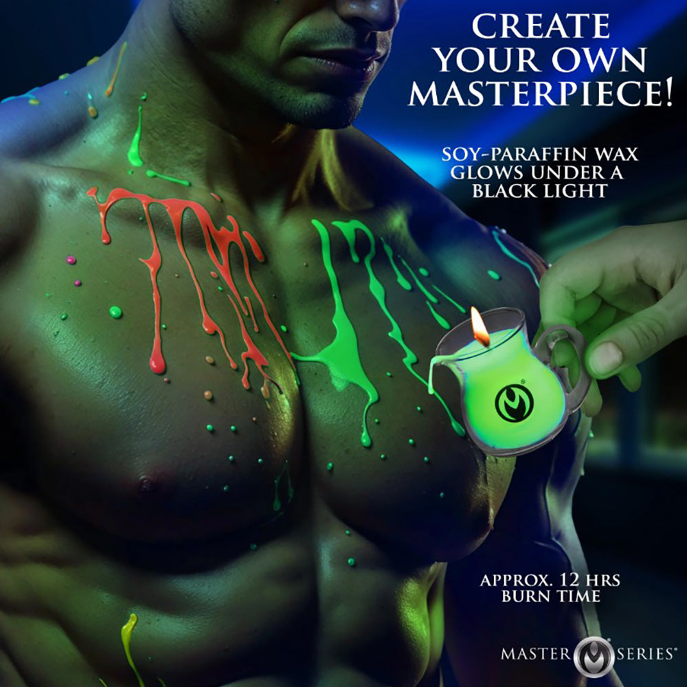 UV reactive neon wax play pitcher with glowing wax under black light.