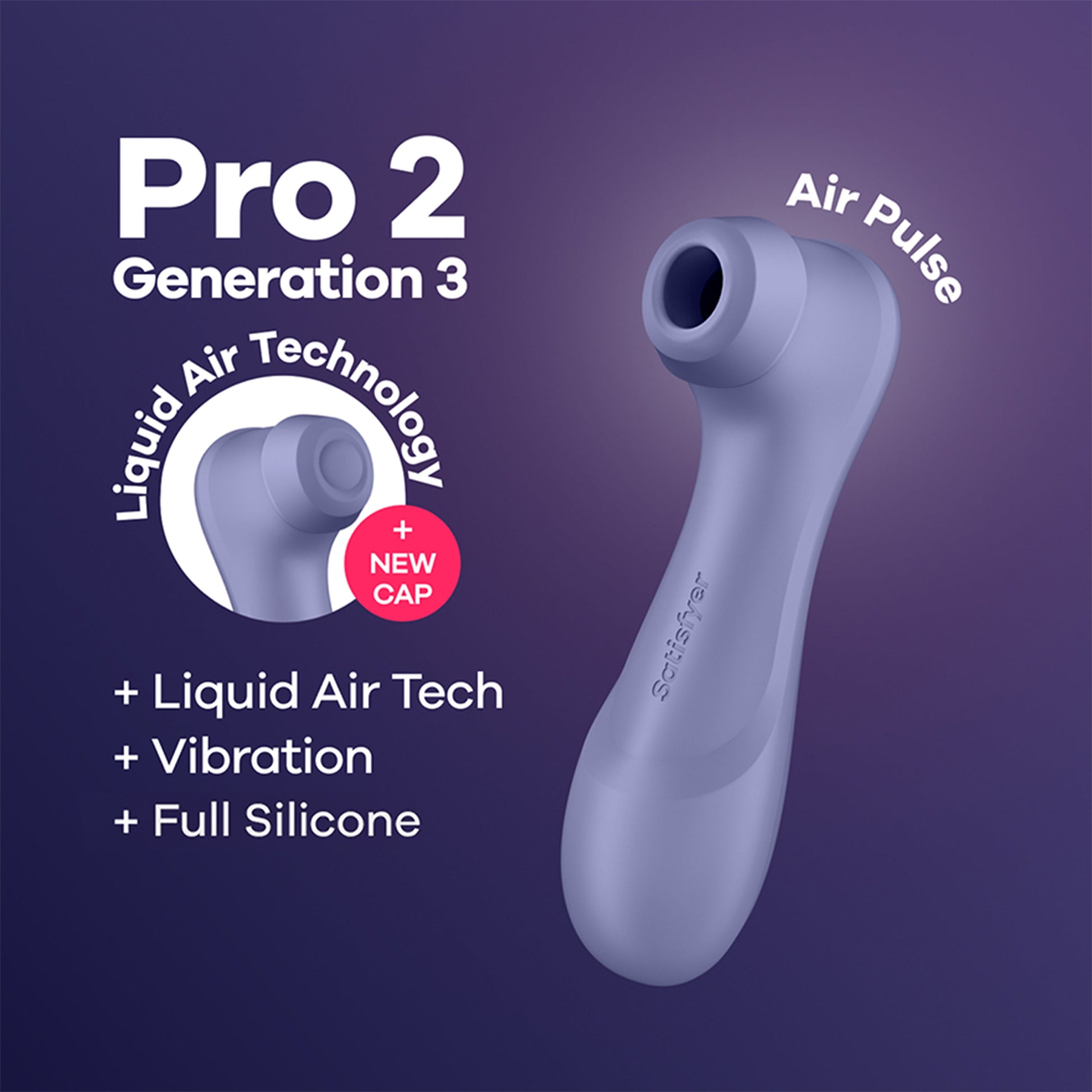 Satisfyer Pro 2 Generation 3 lilac clitoral air pulse vibrator with liquid air technology.