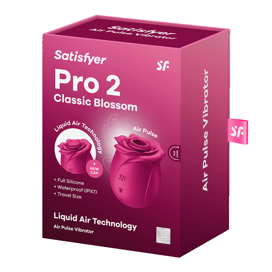 Satisfyer Pro 2 Classic Blossom air pulse vibrator in pink rose design.