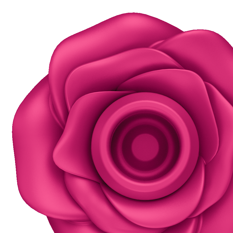 A pink rose-shaped clitoral air pulse vibrator.
