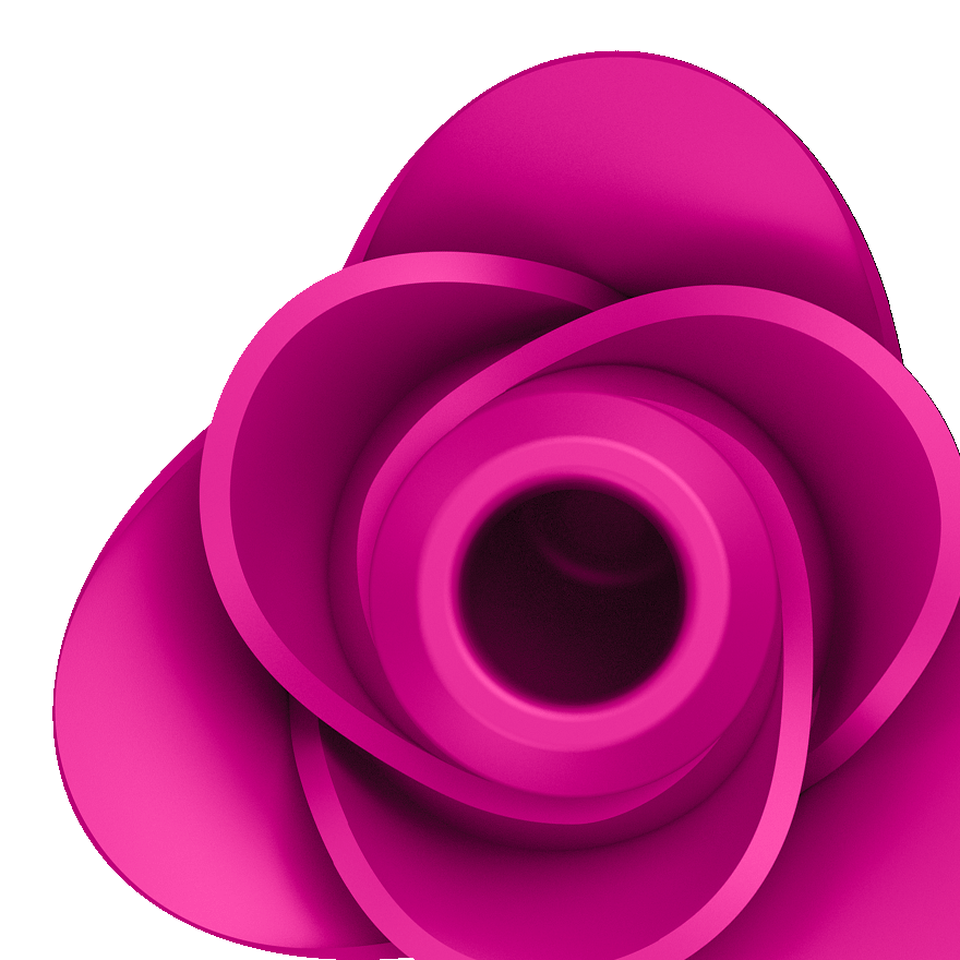 A pink, abstract blossom-shaped clitoral vibrator with swirling petals.