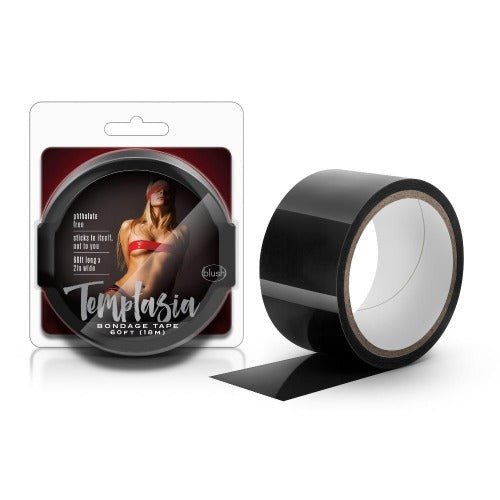 Black reusable bondage tape that sticks to itself.