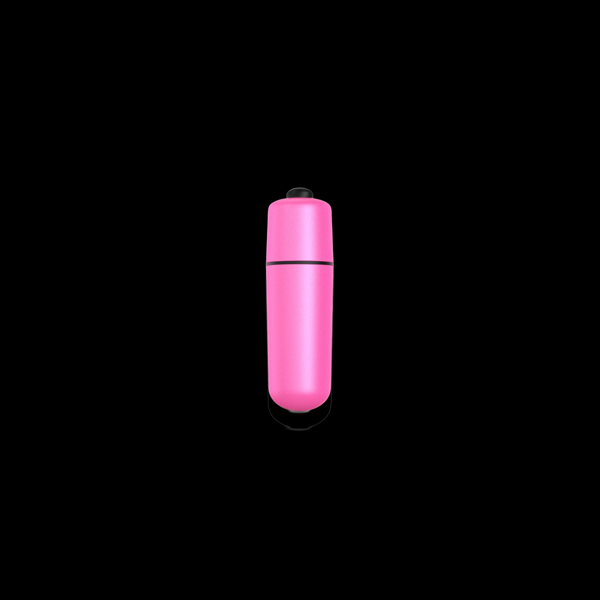 Pink bullet vibrator with a black top and a black band.