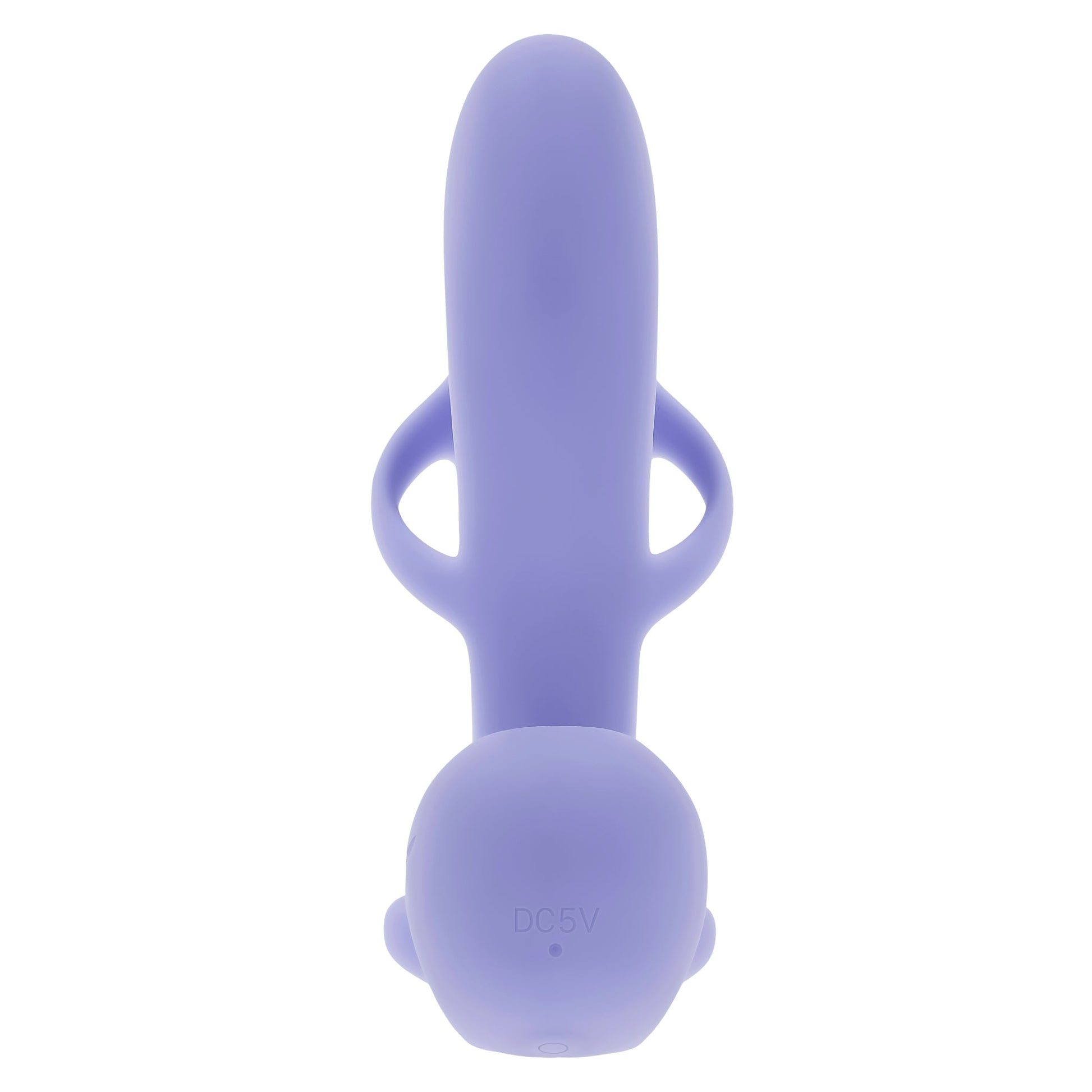 A purple silicone penis enhancer cage with two loops and a rounded base.