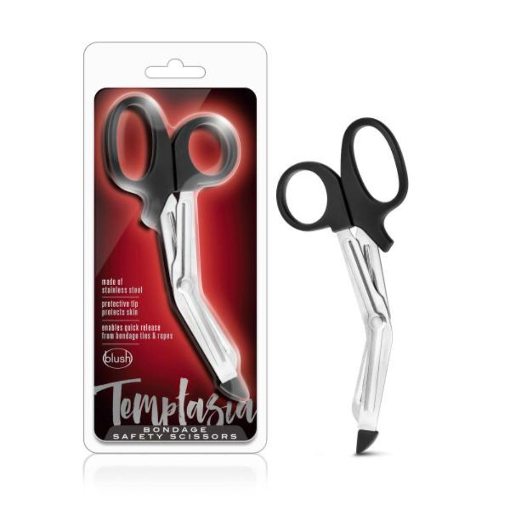 Black Temptasia bondage safety scissors with rounded tips.