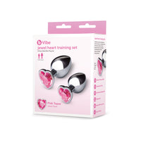 b-Vibe Jewel Heart Metal Anal Plug Training Set with pink gem bases.