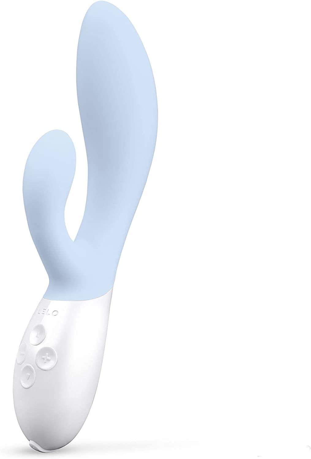 A light blue Lelo Ina 3 dual-action massager with white controls.