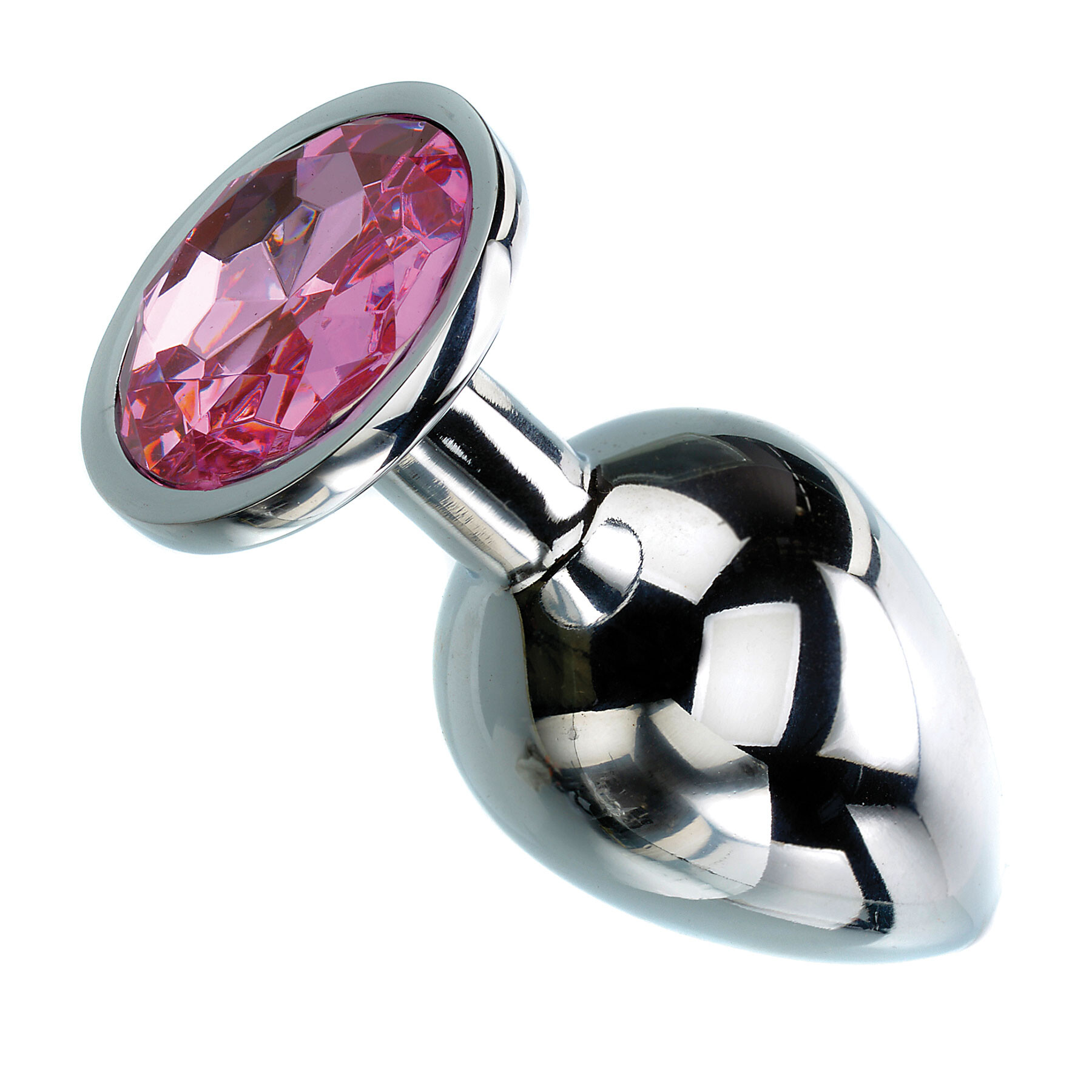 Large aluminum anal plug with a pink gem.