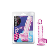 6-inch rose blush crystalline TPE dildo with suction cup base in clear packaging.