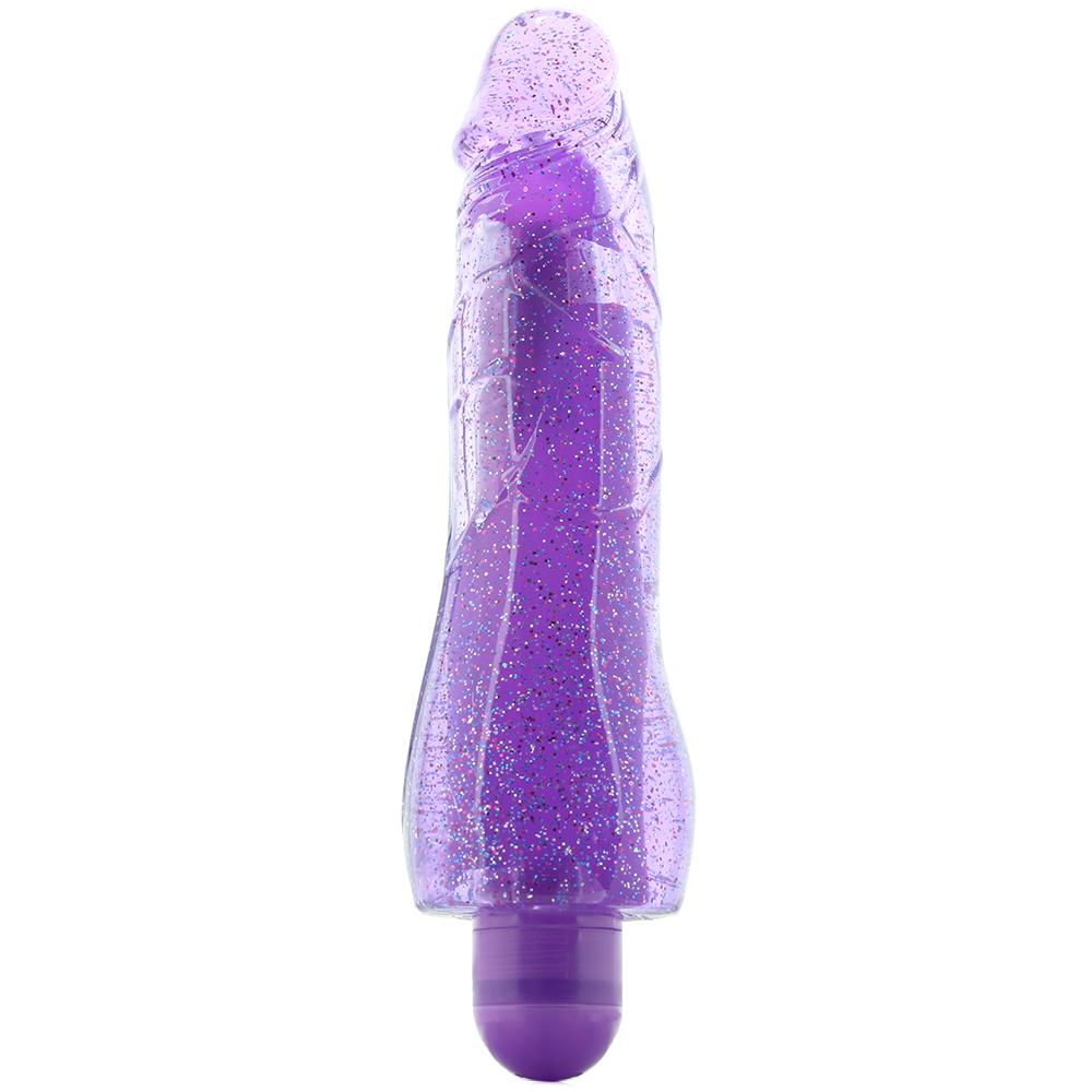 Purple glitter vibrator with a textured shaft and rounded base.