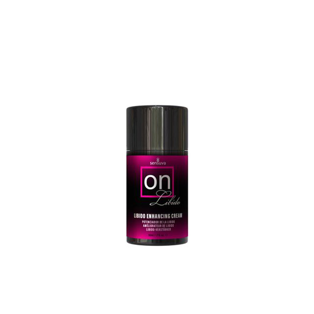 Sensuva ON Libido enhancing cream in a black bottle.